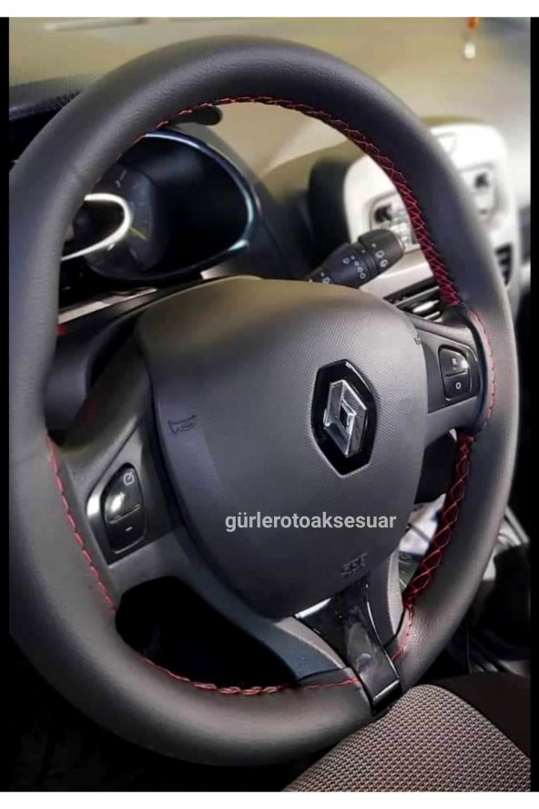 Renault Symbol 3 Deri Dikmeli Direksiyon Kılıfı Soft Kırmızı Ipli 11cm ürün görseli 1