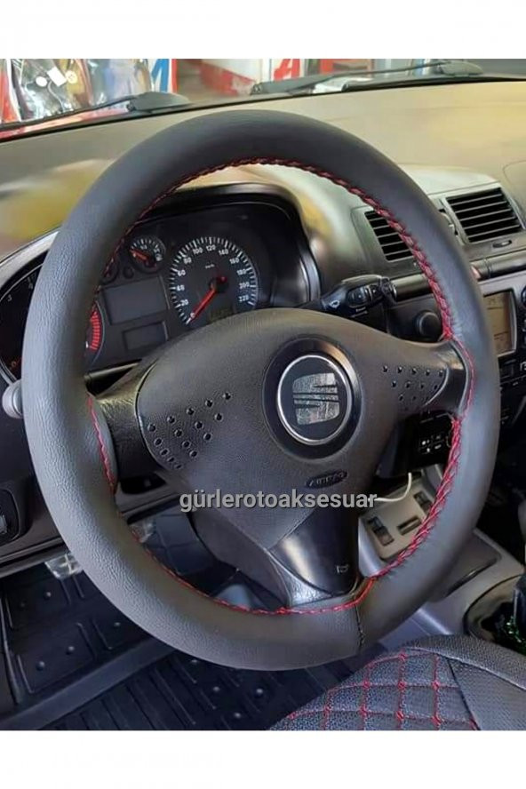 Seat Ibiza Deri Dikmeli Direksiyon Kılıfı Soft Kırmızı Ipli 10cm A+ Plus ürün görseli 1