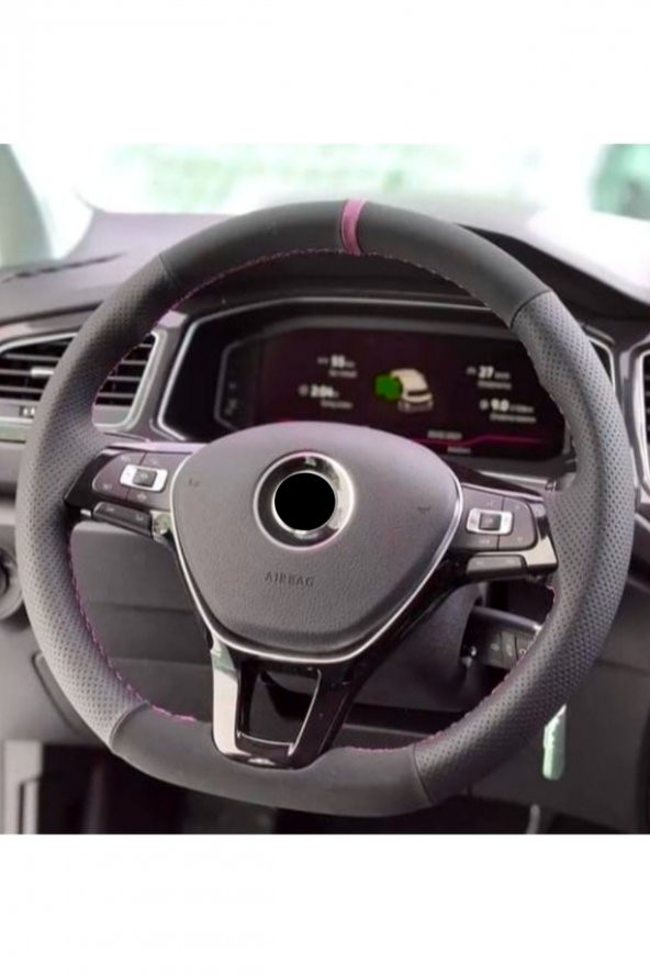 Vw Passat B7-B8 Deri Dikmeli Direksiyon Kılıfı Alkantra-karbon Kırmızı Yüzüklü ürün görseli 1