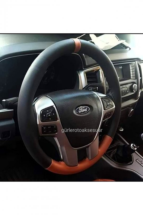 Ford Focus 3 Deri Dikmeli Direksiyon Kılıfı Iki Renkli Yüzüklü Kahverengi A+plus ürün görseli 1