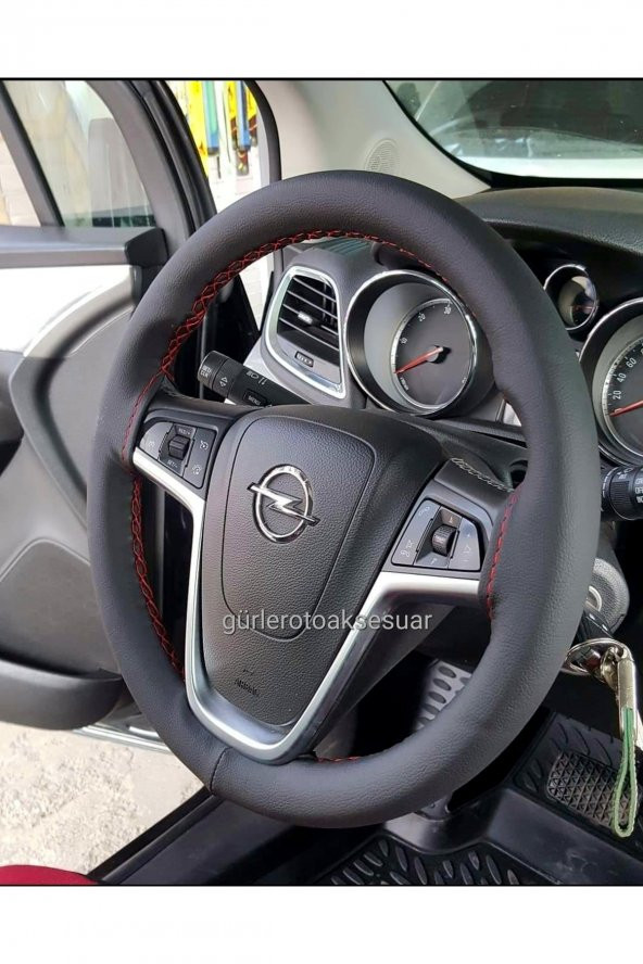 Opel Astra J Uyumlu Deri Dikmeli Direksiyon Kılıfı Soft Kırmızı Ipli 10.5cm A+ Plus ürün görseli 1