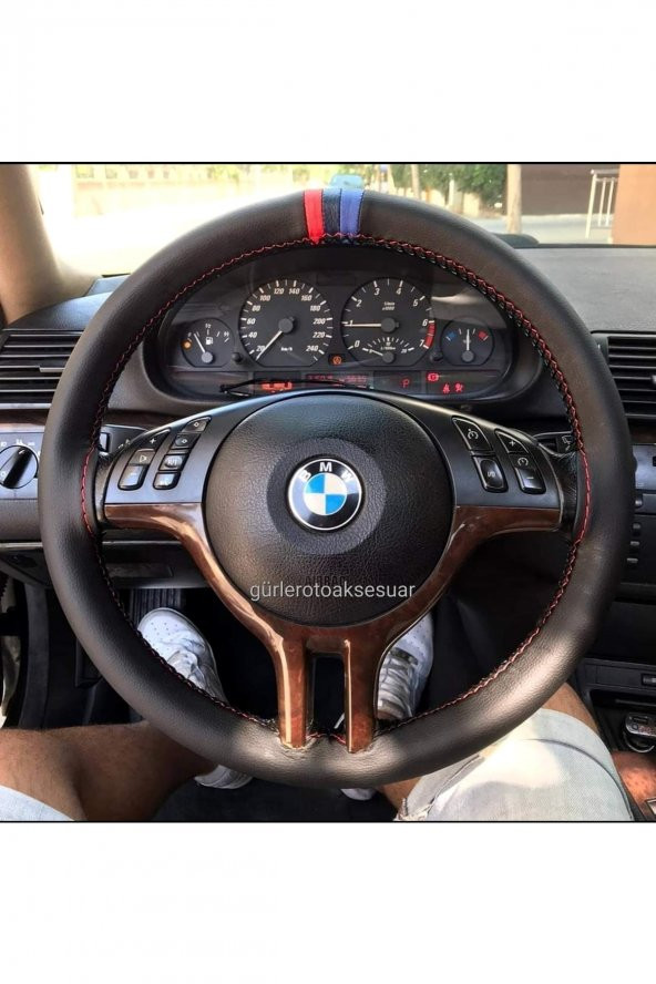 Bmw X2 M Logolu Oto Deri Dikmeli Direksiyon Kılıfı ürün görseli 1