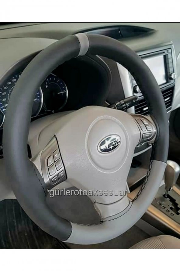 Subaru Deri Dikmeli Direksiyon Kılıfı Iki Renkli Yüzüklü Gri A+plus ürün görseli 1