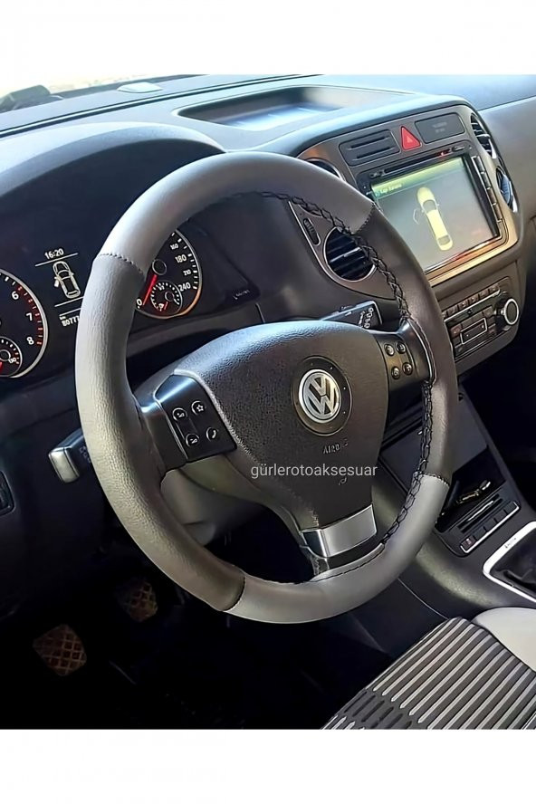 Vw Passat B7 Deri Dikmeli Direksiyon Kılıfı Gri-siyah 4 Parçalı Uyumlu ürün görseli 1