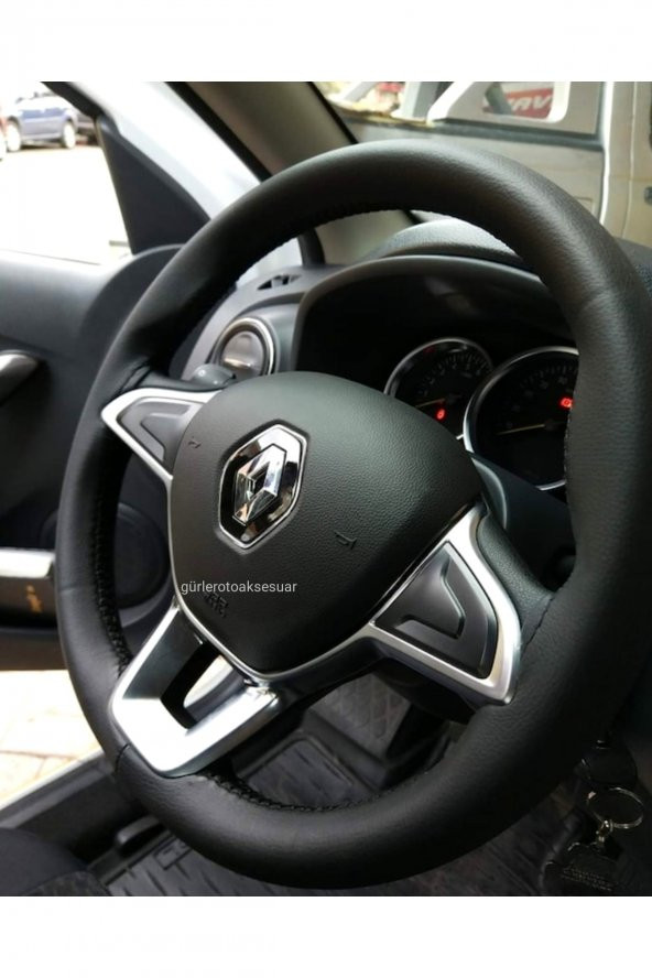 Renault Clio 4 Dikmeli Direksiyon Kılıfı Soft Siyah (11cm) Uyumlu ürün görseli 1