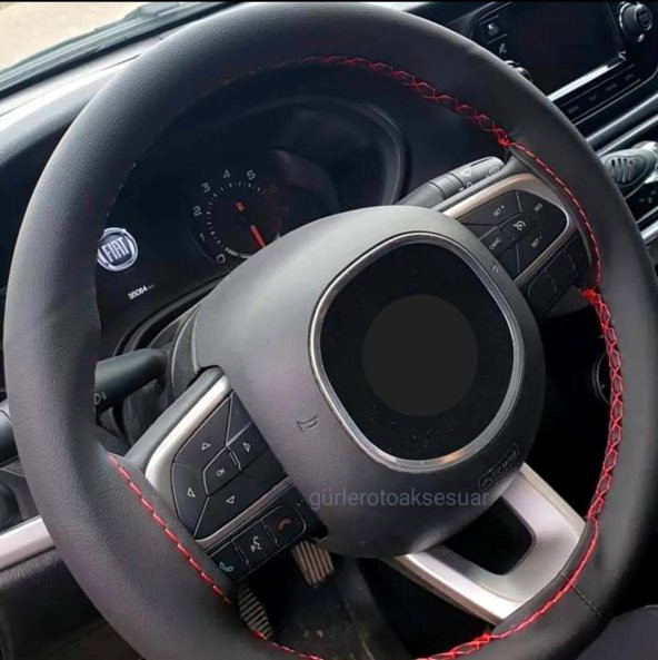 Honda Civic Uyumlu Dikmeli Direksiyon Kılıfı Kırmızı İpli Düz Deri Kokusuz (10.5CM ) ürün görseli 1