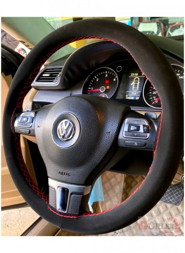 VW Passat Nubuk Alkantra Dikmeli Direksiyon Kılıfı Kırmızı İpli ürün görseli 1