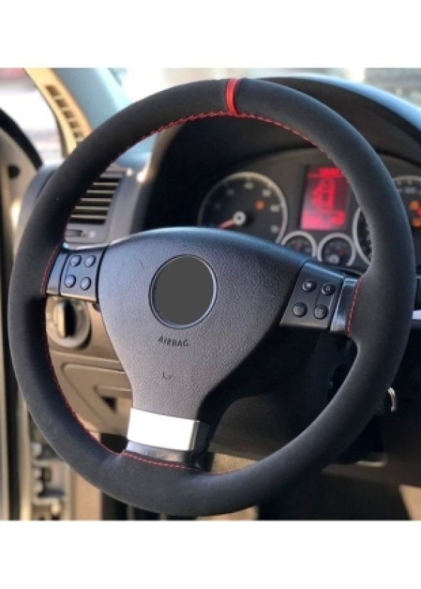 Vw Caddy 2004 2020 Kırmızı Yüzüklü Alkantra Direksiyon Kılıf ürün görseli 1