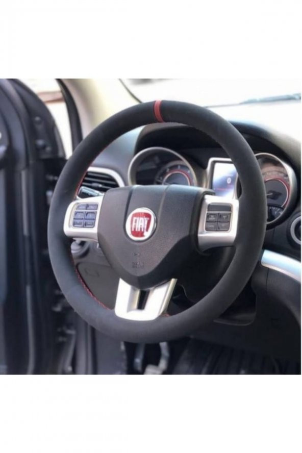 Fiat Punto Alcantra Kırmızı Yüzüklü Dikmeli Direksiyon Kılıfı ürün görseli 1