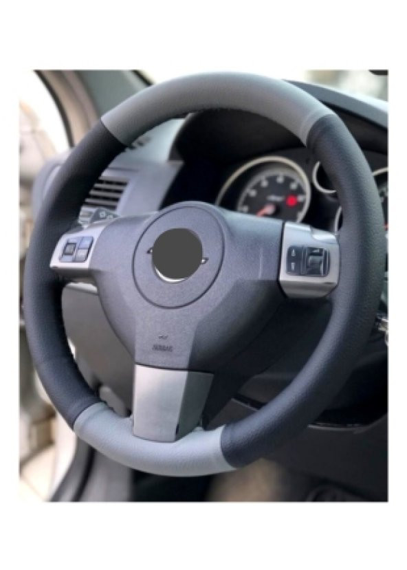 Opel Vectra C Kasa İki Renkli Dikmeli Direksiyon Kılıfı GRİ-SİYAH ürün görseli 1