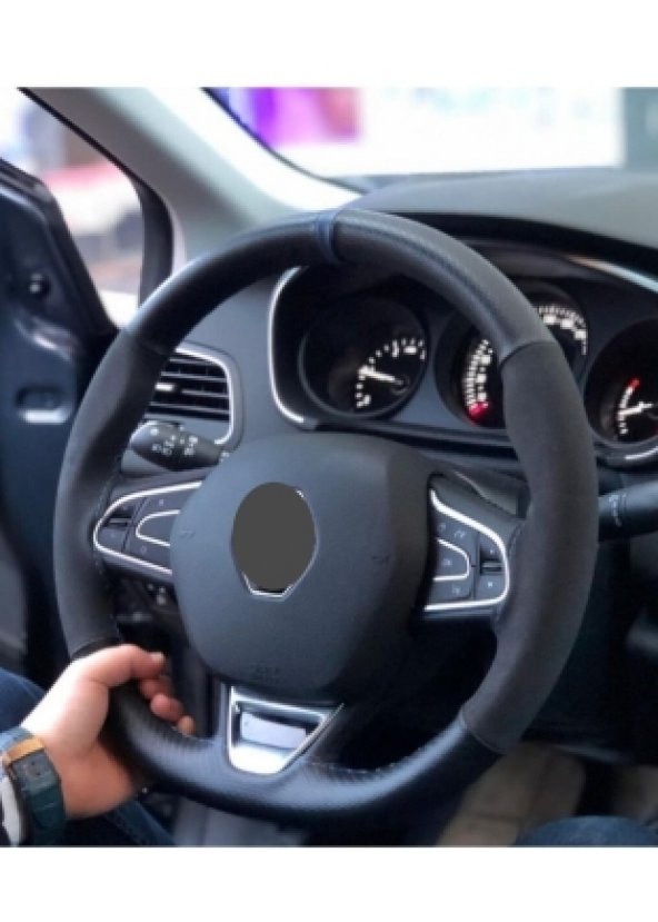Renault Megane 1  Alcantra Mavi Yüzüklü Dikmeli Direksiyon Kılıfı ürün görseli 1