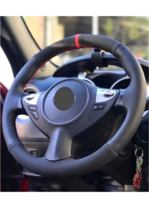 Nissan Navara Kırmızı Yüzüklü Nubuk Noktalı Deri Direksiyon Kılıfı ürün görseli 1
