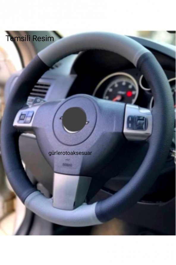 Opel Corsa C (2000-2006) Dikme Direksiyon Kılıfı Gri-Siyah(4prçlı) ürün görseli 1