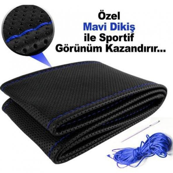 Peugeot Partner Tepee Dikmeli Direksiyon Kılıfı Noktalı Mavi İpli Kalınlık 11CM ürün görseli 1