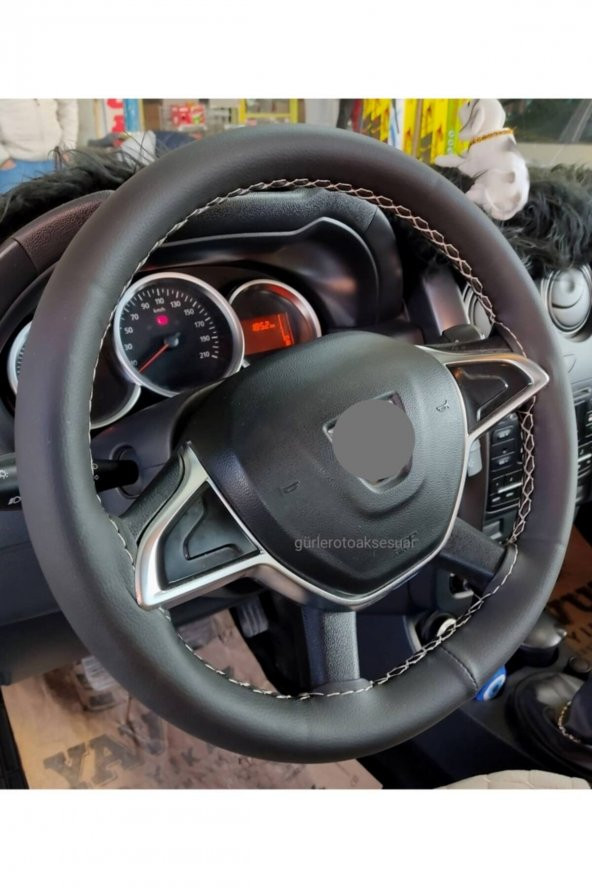 Dacia Duster Direksiyon Kılıfı Dikmeli Soft Gri İpli Genişlik 11cm ürün görseli 1