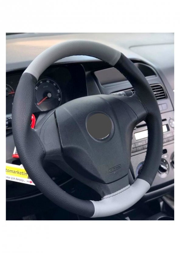 Fiat Fiorino Dikmeli Direksiyon Kılıfı Siyah Deri Gri-Siyah ürün görseli 1