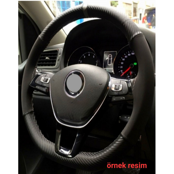 Universal Alkantra & Karbon Dikmeli Direksiyon Kılıfı Nubuk Gri Yüzüklü-gri Ipli ürün görseli 1