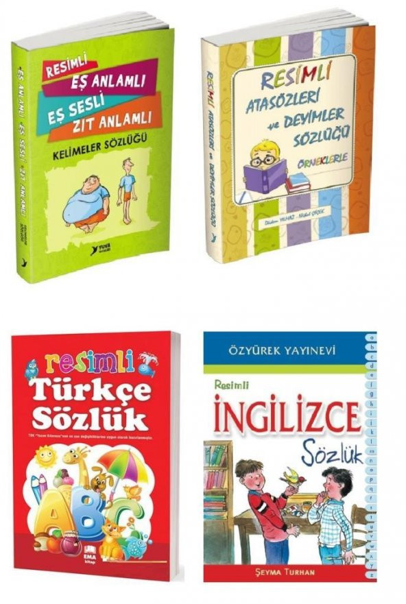 Resimli Sözlük Seti 4 Kitap (Türkçe - İngilizce - Deyimler ve Atasözleri - Eş anlamlı Zıt Anlamlı Resimli Sözlük) ürün görseli 1
