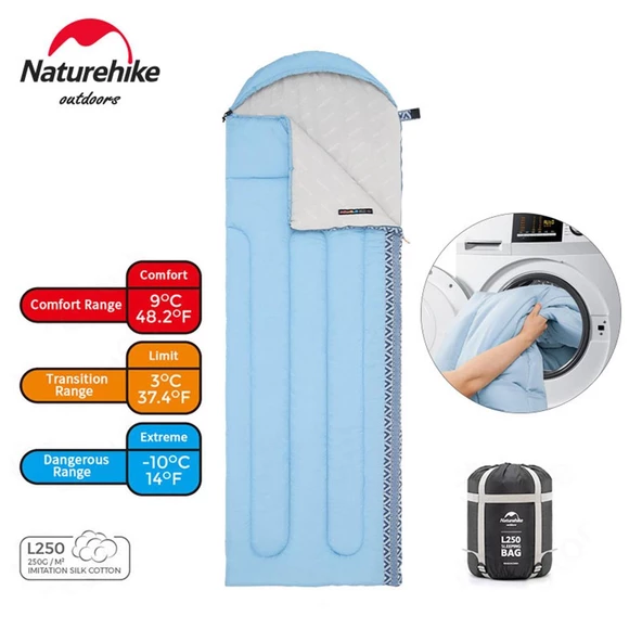 Naturehike L250 Zarf Tarzı Kapüşonlu Uyku Tulumu -10°C  Gri Right ürün görseli 1