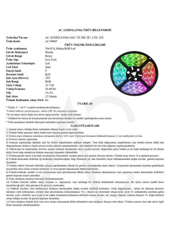 İç Mekan 3 Çip Şerit Led Rgb 5mt - Resim 2