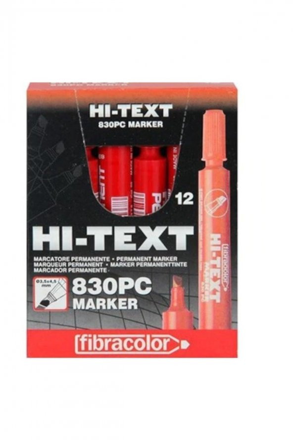 Hı-text 830-pc Kesik Uçlu Markör Permanent Kalem 12li Kırmızı ürün görseli 1