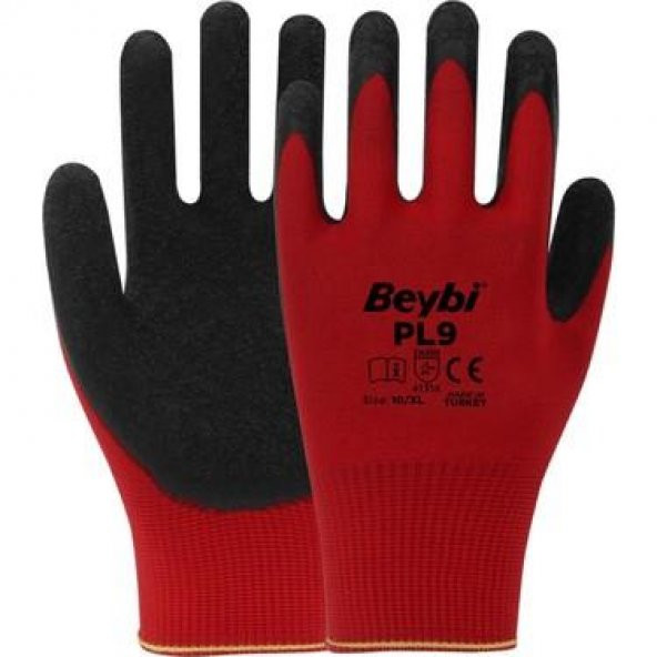 Beybi PL9 Polyester Örme Eldiven Eldiven Kırmızı Siyah 10 No ürün görseli 1