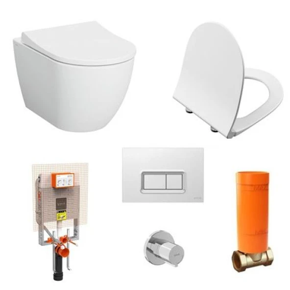 VitrA S60 Kanalsız Asma Klozet+VitrA Slim Duroplast Kapak+Gömme Rezervuar Set ürün görseli 1