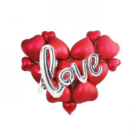 Kalpli Gümüş Love Balon Set ürün görseli 1