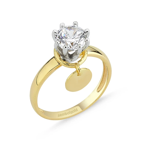 Altın Tektaş Yüzük Sarı Beyaz 1,00 karat Zirconia Sevgililer Günü ürün görseli 1