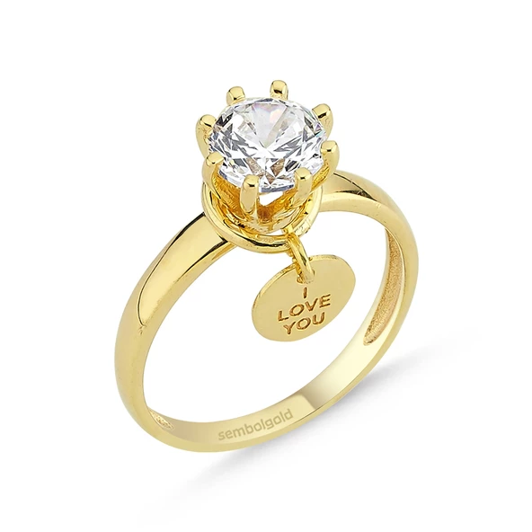 Altın Tektaş Yüzük 1,00 karat Zirconia Sevgililer Günü ürün görseli 1