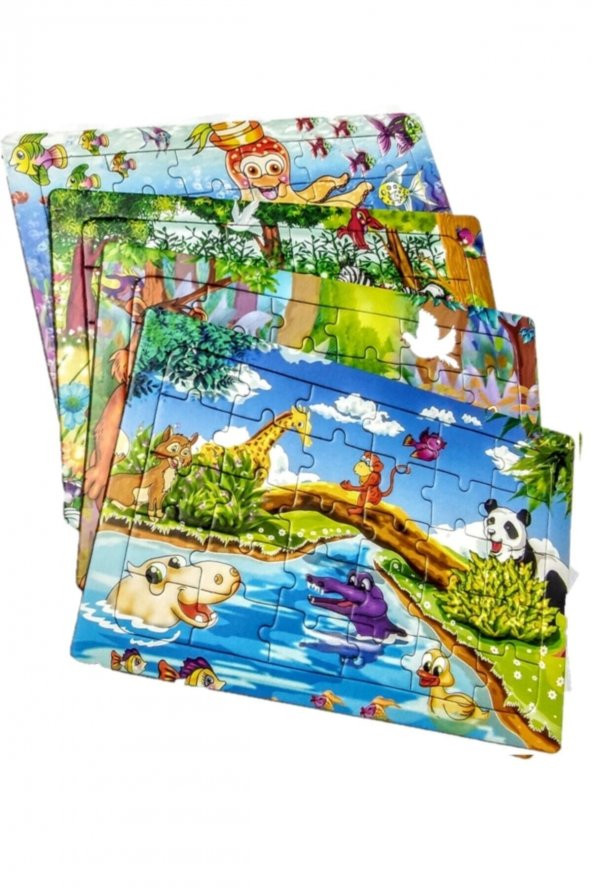 4 Adet Çocuk Eğitici Yapboz Çocuk Puzzle - 30 Parça Renkli Hayvanlar Alemi ürün görseli 1