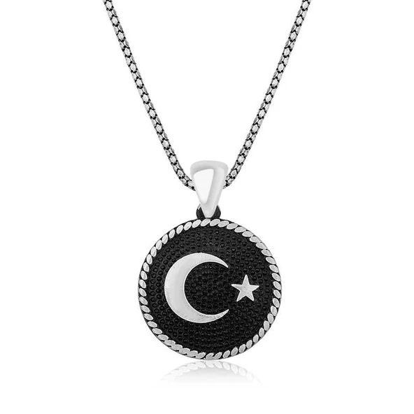 925 Ayar Gümüş Ay Yıldız Erkek Gümüş Kolye ürün görseli 1