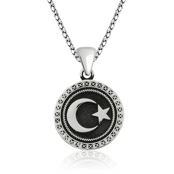 925 Ayar Gümüş Ay Yıldız Gümüş Kolye ürün görseli 1