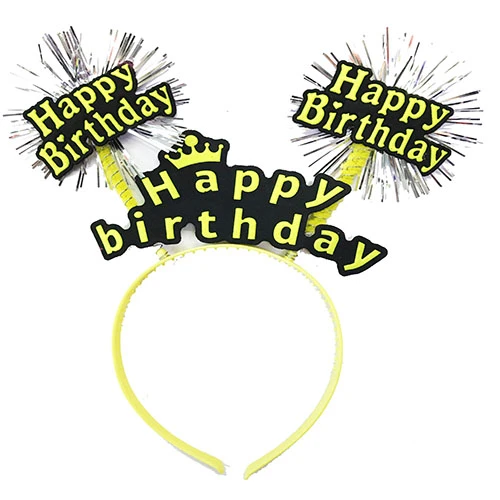 Parti Happy Birthday Püsküllü Neon Sarı Renk Doğum Günü Tacı 22x19 cm ürün görseli 1
