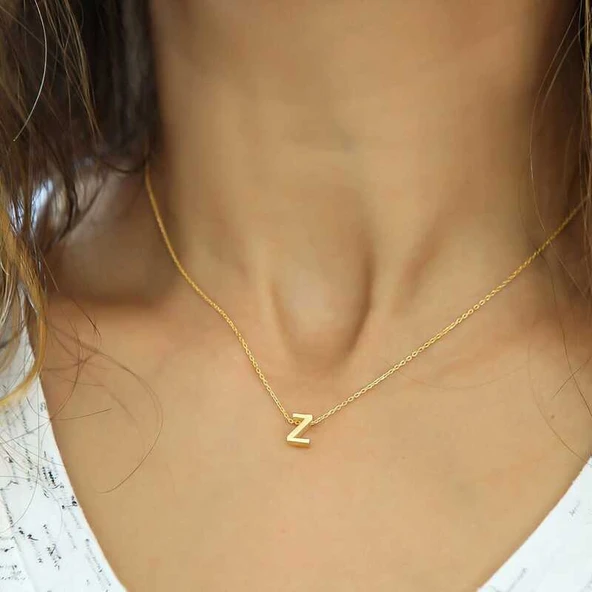 925 Ayar Gümüş 3 Boyutlu Z Harf Gold Kadın Gümüş Kolye ürün görseli 1