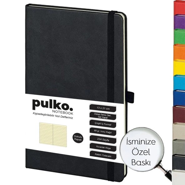 PULKO Notebook Klasik 224 Sayfa Termo Suni Deri Kapak Çizgili Not Defteri 13 X 21 cm, 018, ürün görseli 1