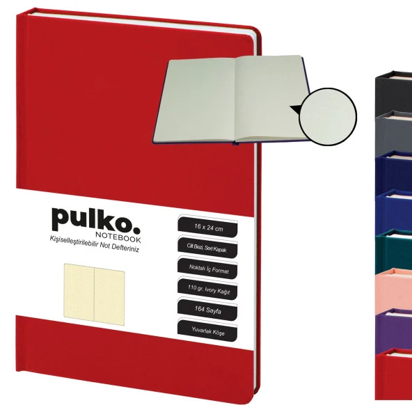 PULKO Notebook Not Defteri, 110gr Kağıt, (16x24cm), Cilt Bezi, 164 Sayfa, Noktalı, 043, ürün görseli 1