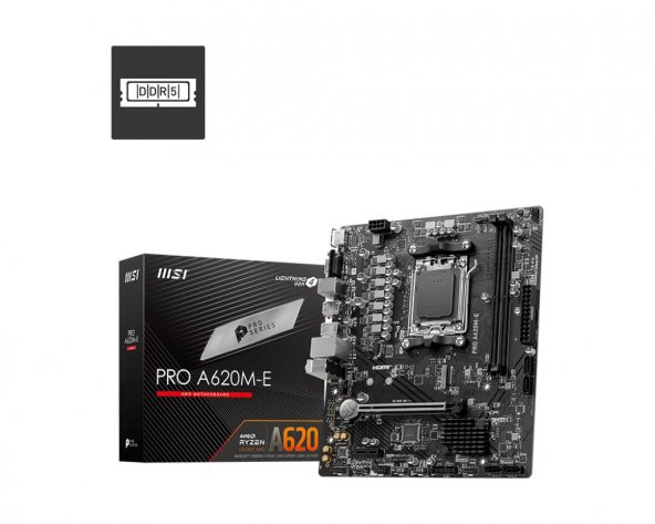 MSI MB PRO A620M-E AM5 DDR5 6000MHZOC HDMI VGA 1X M.2 USB3.2 GIGABIT LAN MATX ürün görseli 1