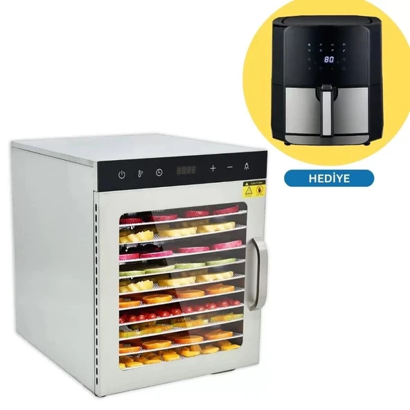 Dalle SS-10H Dijital Paslanmaz 10 Tepsili Meyve Kurutma Fırını + Airfryer Fritöz ürün görseli 1