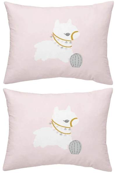 Makiteks %100 Pamuklu Lama Pembe 2 Adet 50x70 Yastık Kılıfı ürün görseli 1