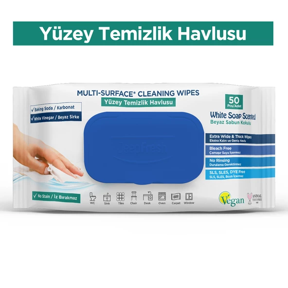 Deep Fresh İz Bırakmaz Yüzey Temizlik Havlusu Karbonat & Beyaz Sirke 50 Yaprak ürün görseli 1