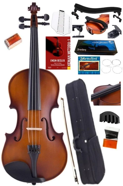 KEMAN - 4/ 4 STROMBERG ANTİK MAT YASTIK + SUSTURUCU + KILAVUZ  + TEL + METOD YETİŞKİN KEMANI ürün görseli 1