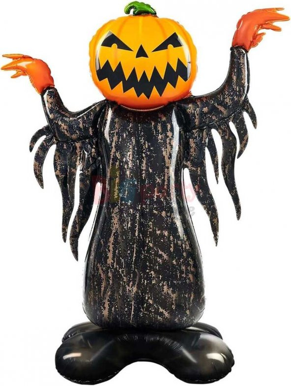 Halloween Ayaklı Balkabağı Korkuluk Folyo Balon 115x90 cm ürün görseli 1