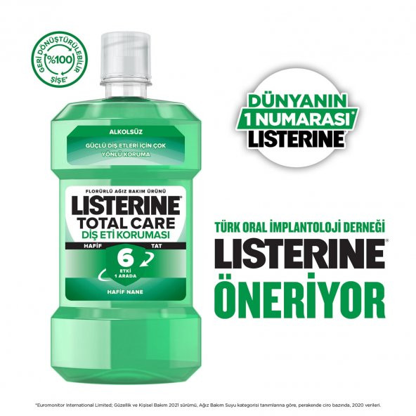 Listerine Diş Ve Diş Eti Koruması Hafif Tat Alkolsüz Ağız Bakım Suyu 500 Ml ürün görseli 1