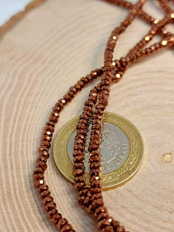 Hematit Taşı Rondela Faset Kesim YARIM Dizi 3*1,5mm (41235) (18cm Uzunluğundadır) ürün görseli 1