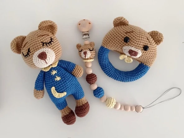 İyi Geceler Ayıcık Set Amigurumi Organik Oyuncak ürün görseli 1