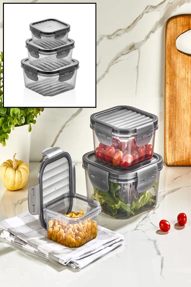 Quick 3 Adet Sızdırmaz Kapaklı 3 Boy Buzdolabı Saklama Kabı Seti - L-860 ürün görseli 1