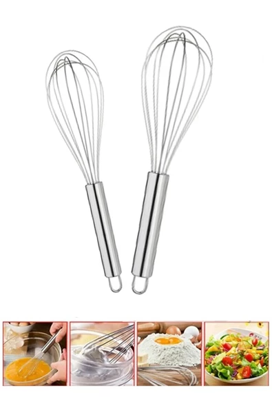 2 Farklı Boy Paslanmaz Metal Çırpıcı Set Yumurta Sos Yoğurt Karıştırıcı Mikser ürün görseli 1