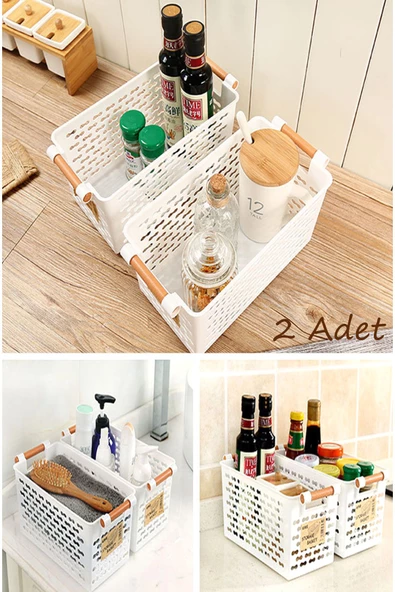 2 Adet Beyaz Ahşap Renk Saplı Buzdolabı Mutfak Düzenleyici Banyo Düzenleyici Organizer ürün görseli 1