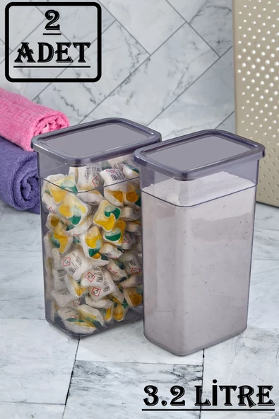 King Boy 2 Adet 3.2 Lt Füme Toz Tablet Deterjan Saklama Kutusu Seti Banyo Mutfak Erzak Kabı ürün görseli 1